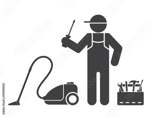 repairman with screwdriver repair vacuum cleaner icon