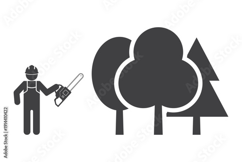 lumberjack man with chainsaw cut trees icon