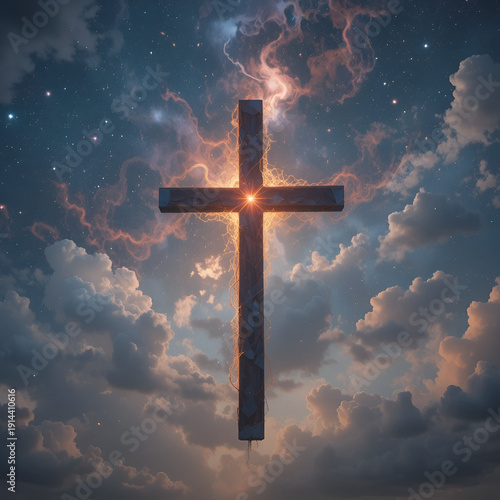 A cross is present in the sky.