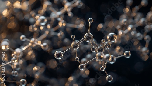 Molecular Structure With Interconnected Atoms in a Dark Background Showing Connections and Reflections