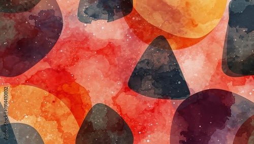 Bright Colors Blend in Abstract Design Featuring Shapes and Patterns on a Tex...