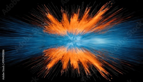 Abstrakte Farbexplosion In Orange Und Blau Auf Schwarzem Hintergrund