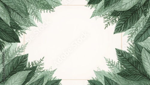 Green Leaves Frame a Blank Space for Text on a Light Background