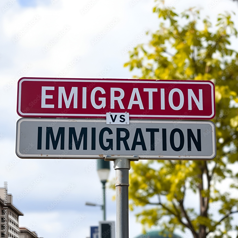 Obraz premium Street Sign Emigration versus Immigration