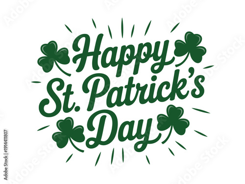 Decorative green text announces a happy St Patrick's Day celebration with.