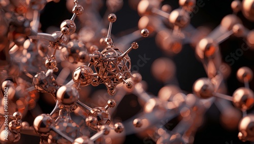 Microscopic View of Copper Molecules Forming a Structure in a Dark Background