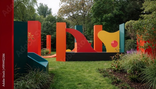 Colorful Shapes and Structures in a Garden Setting With Various Designs and B...