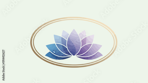 A blue lotus flower vector illustration featuring a floral design icon with a pink petal accent and green leaf element for a spa or yoga logo symbol