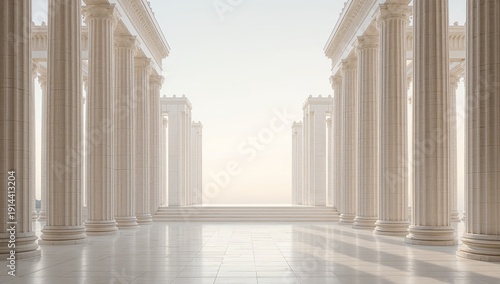 Columns Support a Large Open Space With a Distant Horizon at Midday