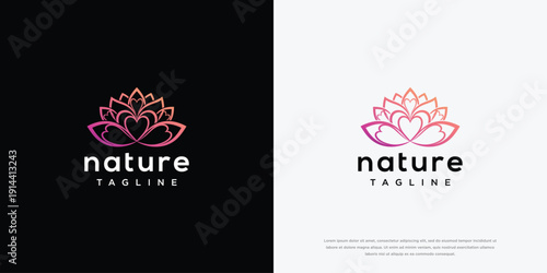 Elegant Gradient Lotus Flower Heart Logo for Nature Wellness Brand.