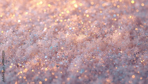 Sparkling Snowflakes Cover the Ground in a Winter Setting With Soft Light Shi...