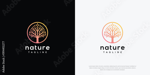 Nature Tree Logo Design with Gradient Colors Modern Minimalist Organic Circle Brand Mark.