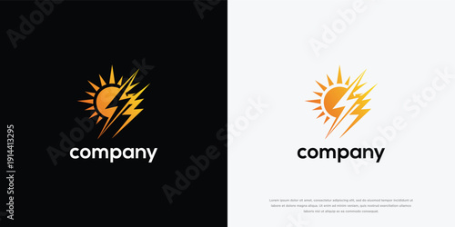 Solar Lightning Energy Logo Design. Renewable Power Solutions Brand Identity.