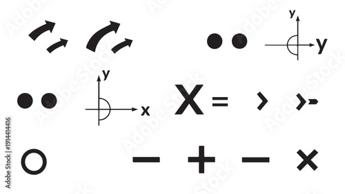 Abstract Coordinate Symbols and Axes Diagram with Arrows and Dots.
