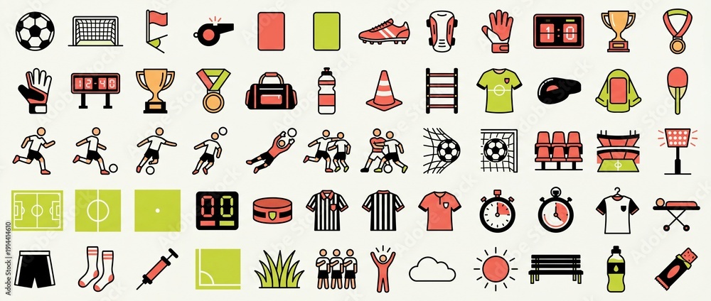Naklejka premium Collection of sports icons representing various activities and elements associated with different sports