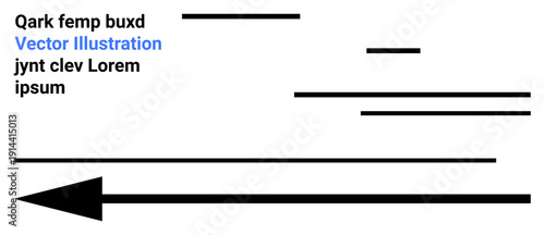 Direction, navigation, graphic design, modern layouts, minimalist concepts, abstract artwork. Black arrow and thin lines with text elements against a clear white background. Direction and navigation