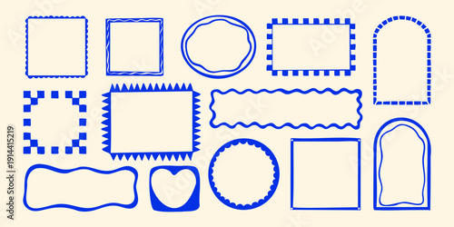 Cute hand drawn frame set with decorative stamp borders. Doodle vintage simple design. Vector illustration.