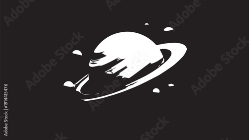 Stylized Saturn-like planet with rings orbiting in space on a dark background, vector illustration.