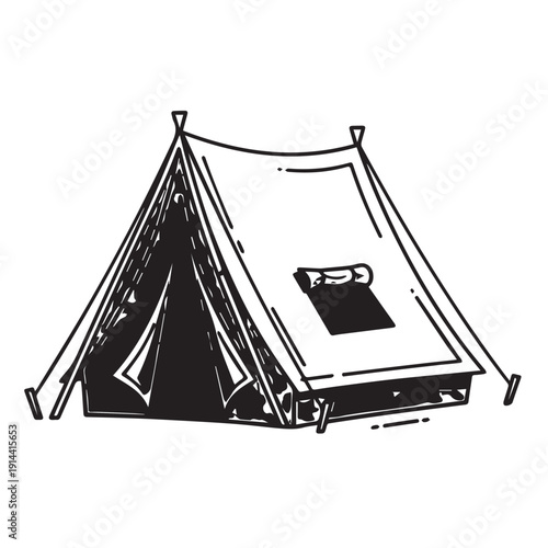 Sketch Style Camping Tent Set Up for Outdoor Adventure and Relaxation.