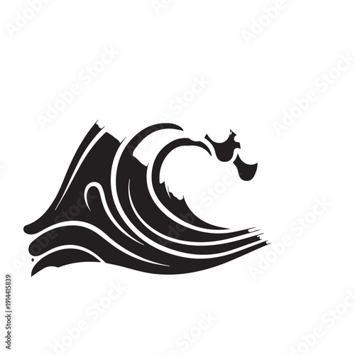 Stylized Black Wave Icon Representing Ocean Energy and Motion.