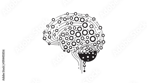 Abstract brain illustration composed of circuits and nodes, tech inspired graphic.