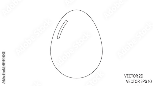 Minimalist Line Art Illustration of a Single Egg with Subtle Highlight and Clean Outline.