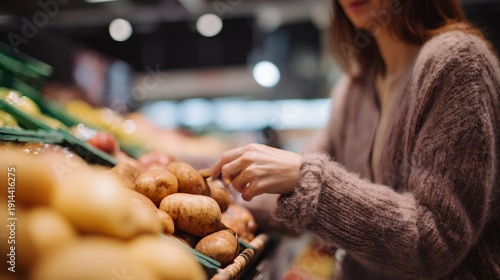 Woman is shopping for vegetables in a store