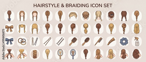 Wallpaper Mural Different hairstyles and braiding icons shown in a set for hairstyling activities and inspirations Torontodigital.ca