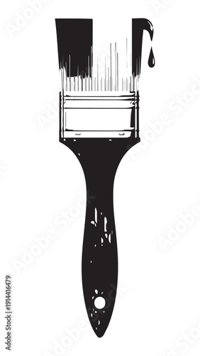 A Black-Handled Paintbrush with White Bristles on White Background for Art Projects.