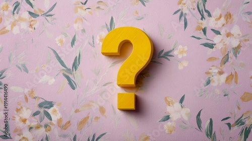 Yellow question mark is on a pink background
