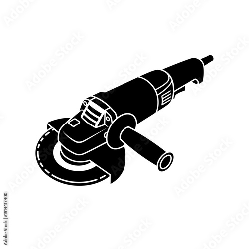 Black Silhouette Angle Grinder Icon – Modern Industrial Power Tool Logo Isolated on White Background