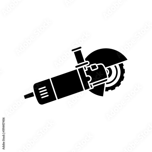 Black Silhouette Angle Grinder Icon – Modern Industrial Power Tool Logo Isolated on White Background