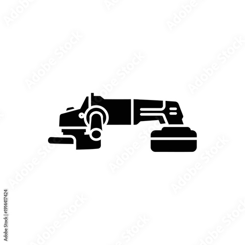 Black Silhouette Angle Grinder Icon – Modern Industrial Power Tool Logo Isolated on White Background