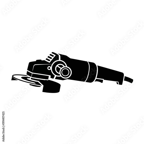 Black Silhouette Angle Grinder Icon – Modern Industrial Power Tool Logo Isolated on White Background