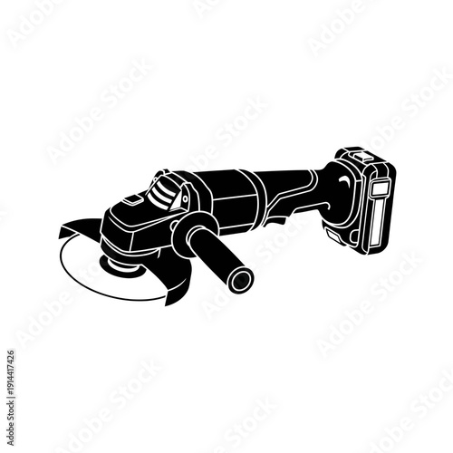 Black Silhouette Angle Grinder Icon – Modern Industrial Power Tool Logo Isolated on White Background