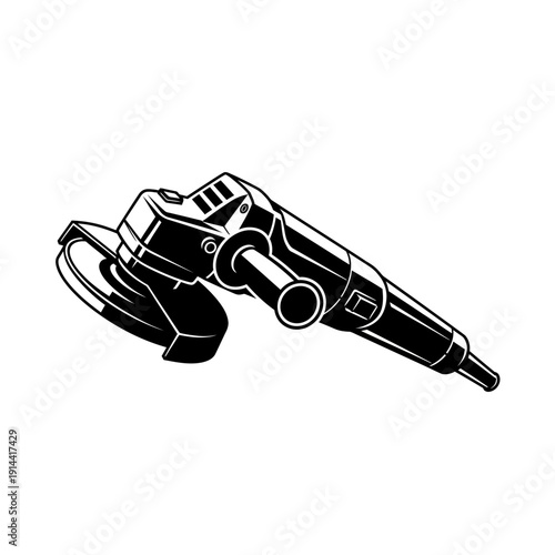 Black Silhouette Angle Grinder Icon – Modern Industrial Power Tool Logo Isolated on White Background