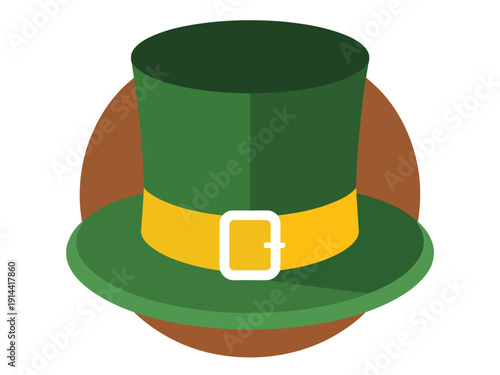 Classic green leprechaun top hat with a yellow band and white buckle illustration.