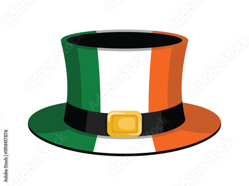 Top hat decorated with the green, white, and orange colors of the Irish flag.