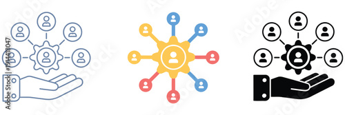 Stakeholder multiple style icons set design, vector collection including flat, outline, glyph, and icons, ideal for business presentations, corporate projects, management apps,