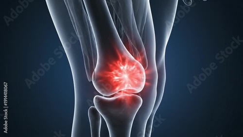 Knee joint pain and arthritis 3D medical animation. Health concept.