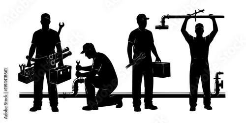 Plumber silhouettes, Plumber man silhouettes set
