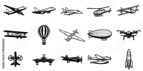 Aircraft icon vector set. airplane illustration sign collection. plane symbol or logo set
