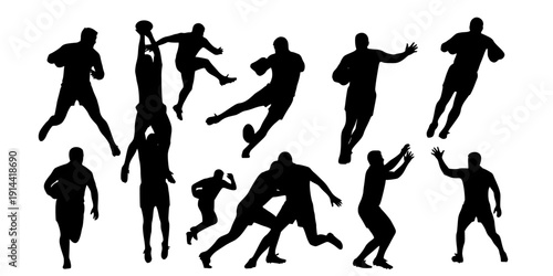 Rugby player silhouettes, Rugby player silhouette set
