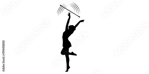 Baton Twirling Silhouette, Twirling, Sport Baton Silhouette
