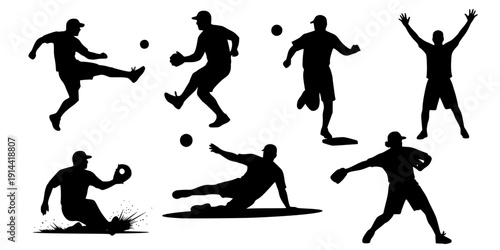 Kickball player silhouette, Kickball player svg, Kickball player clipart, Kickball sports player silhouette set
