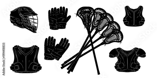Lacrosse equipment silhouettes, Lacrosse silhouettes, Lacrosse bundle silhouettes, Lacrosse stick silhouettes, Lacrosse , Lacrosse clipart set
