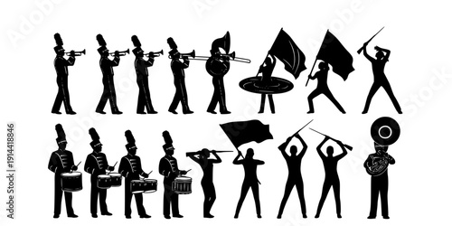 Marching band svg, Color guard svg, Color guard silhouette, Marching band silhouette, Color guard flags svg, Color guard vector set
