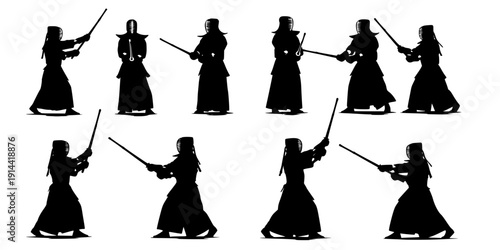 Kendo silhouettes, Kendo martial arts silhouette, Kendo svg, Kendo set
