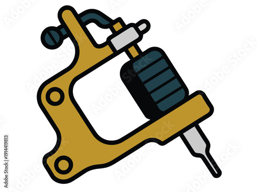 Tattoo machine with a classic design stands ready for body art creation.