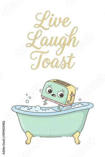Live Laugh Toast Bathtub Cartoon Design